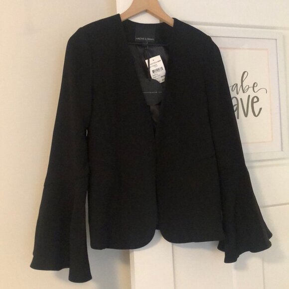 HARLOWE & GRAHAM Ruffle Bell Sleeve Black Blazer - Picture 5 of 10